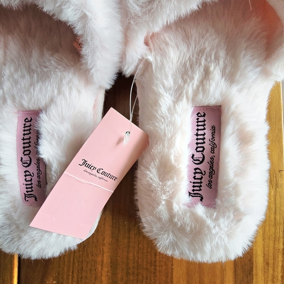 NEW! Juicy Couture Women's Faux Fur Slippers In Blush/Pearl Size M 6.5/7.5 - Picture 4 of 10
